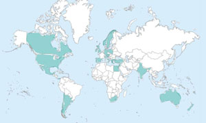 Map of world indicating contries represented at Madrid conference